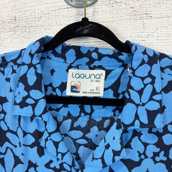 Laguna Men's Blue Floral Hawaiian Button Up Short Sleeve Shirt Size XL - Picture 2 of 7